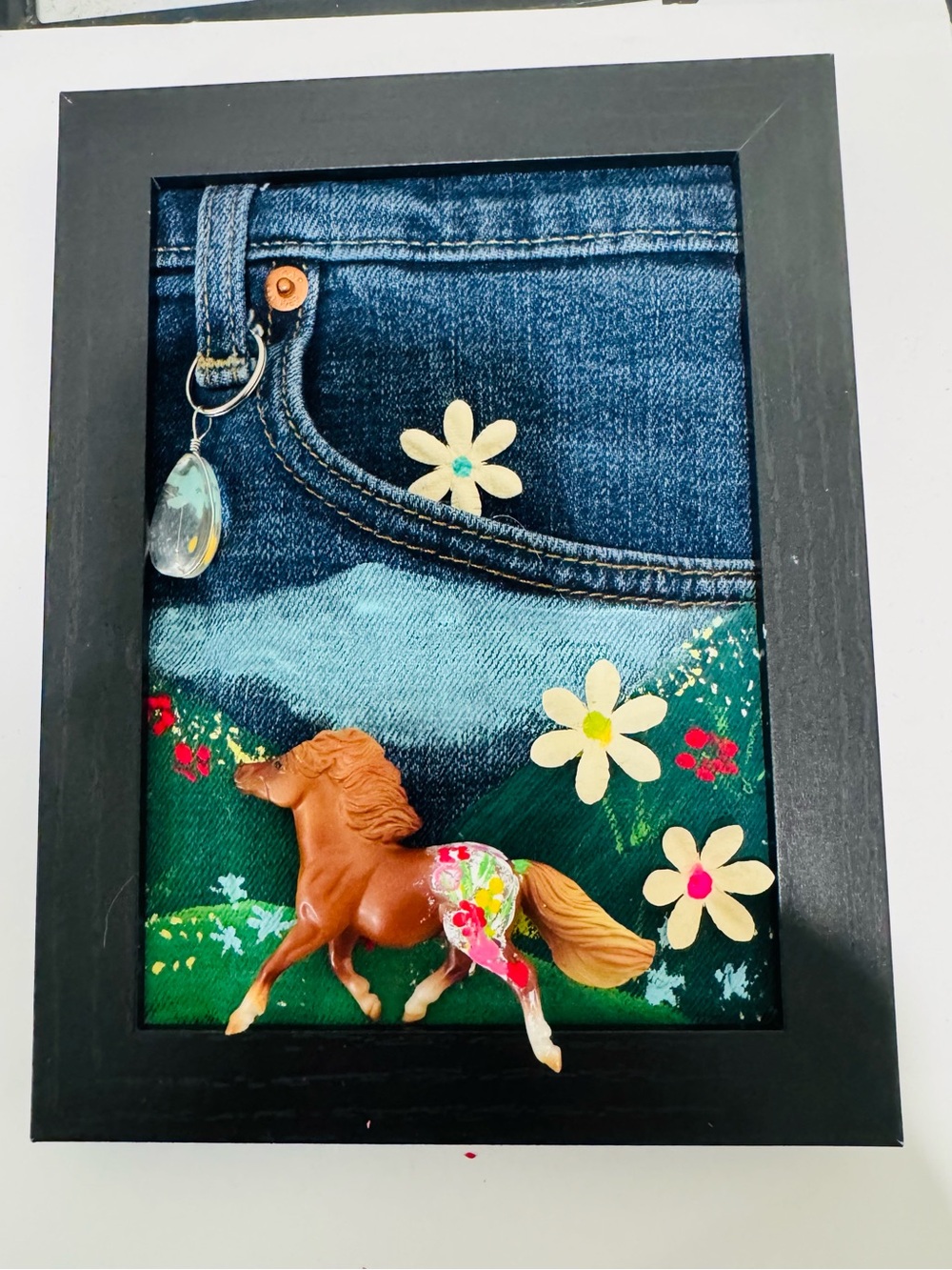 Denim jeans mixed media horse art